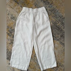 CYNTHIA ROWLEY White 100% Linen Wide Leg Cropped Pants, Small